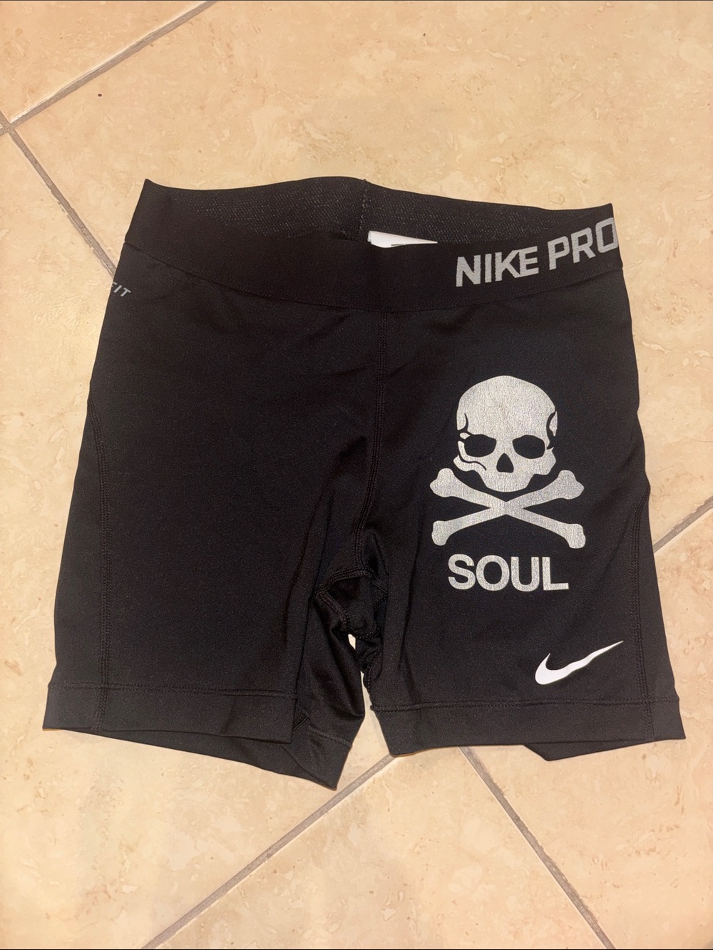 Nike Black Women’s Pro Bike Shorts with Silver SoulCycle graphic